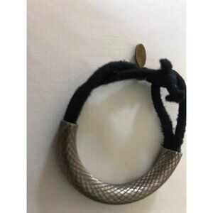 Vtg 1990's Colette Malouf Signed Silver Tone Textured & Black Ponytail Elastic